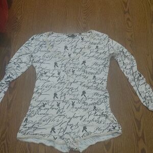 PLAYBOY Pink Long-Sleeve Script Logo Romper with Black Print